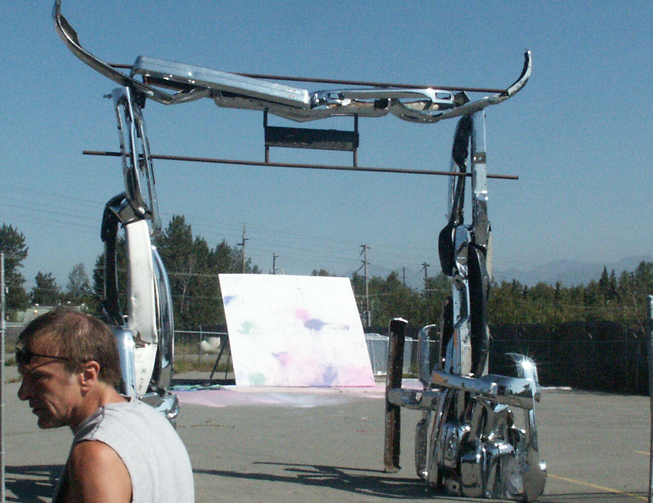 Marty Ross Bumper Gate: Background, trebuchet painting target, foreground Bruce Farnsworth